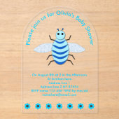 Cute Blue Baby Boy Bee Custom Baby shower Acryl Uitnodigingen (Voorkant)