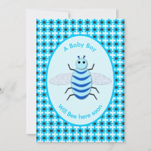 Cute Blue Baby Boy Bee Custom Baby shower Kaart (Voorkant)