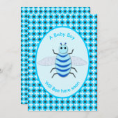 Cute Blue Baby Boy Bee Custom Baby shower Kaart (Voorkant / Achterkant)