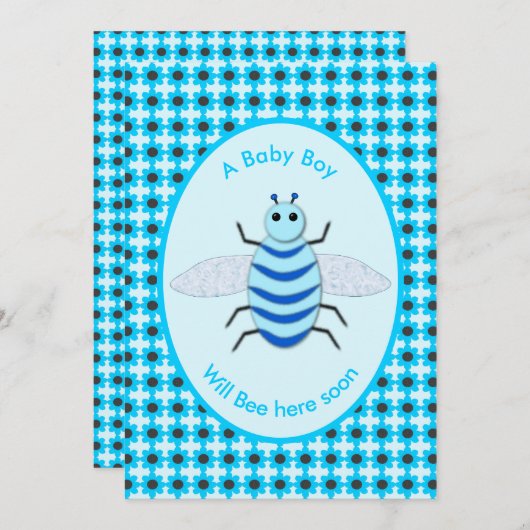 Cute Blue Baby Boy Bee Custom Baby shower Kaart (Voorkant / Achterkant)