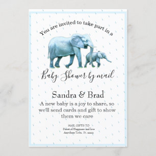 Cute Blue Baby Boy Elephants Baby shower Kaart
