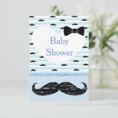 Cute Blue Baby Boy Mustache Baby shower Invitation (Debout devant)