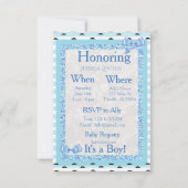 Cute Blue Baby Boy Mustache Baby shower Invitation (Dos)
