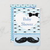 Cute Blue Baby Boy Mustache Baby shower Invitation (Devant / Derrière)