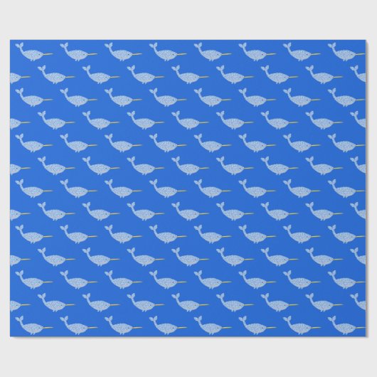 Cute Blue Baby Boy Narwhal-patterned Cadeaupapier (Vlak)
