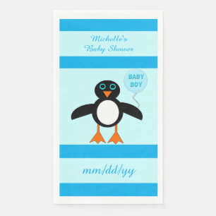 Cute Blue Baby Boy Penguin Custom Baby shower Servet