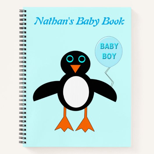 Cute Blue Baby Boy Penguin Custom Spiral Notitiebo Notitieboek (Voorkant)