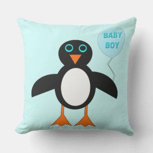 Cute Blue Baby Boy Penguin Outdoor Pillow Buitenkussen