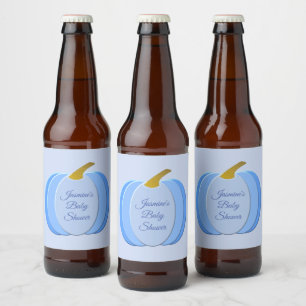 Cute Blue Baby Boy Pumpkin Custom Baby shower Bier Etiket