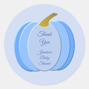 Cute Blue Baby Boy Pumpkin Custom Baby shower Ronde Sticker