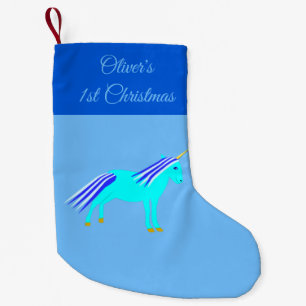 Cute Blue Baby Boy Unicorn Aangepast 1 kerstmis Kleine Kerstsok