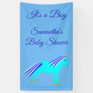 Cute Blue Baby Boy Unicorn Custom Baby shower Bann Spandoek