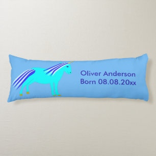 Cute Blue Baby Boy Unicorn Custom Birth Body Pillo Lichaamskussen