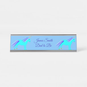 Cute Blue Baby Boy Unicorn Dad to be Custom Desk N Bureau Naambordje