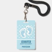Cute Blue Baby Boy's Feet Illustration Badge (Achterkant met lanyard)