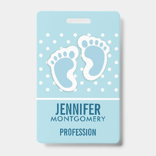 Cute Blue Baby Boy's Feet Illustration Badge