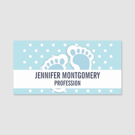 Cute Blue Baby Boy's Feet Illustration Naamplaatje (Voorkant)
