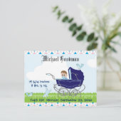 Cute  Blue Baby Carriage Briefkaart (Staand voorkant)