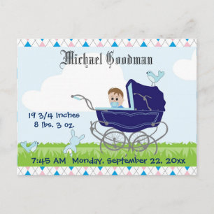 Cute  Blue Baby Carriage Briefkaart