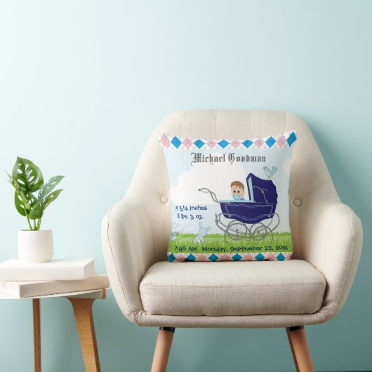 Cute Blue Baby Carriage Kussen (Stoel)