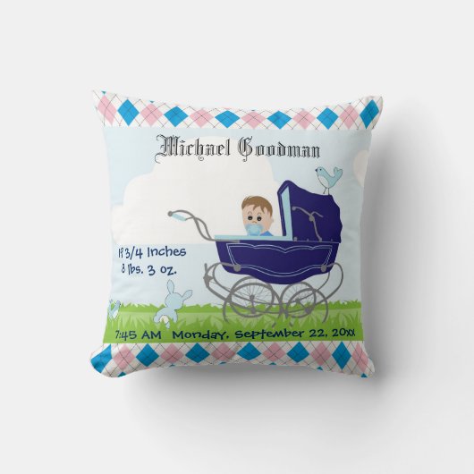 Cute Blue Baby Carriage Kussen (Voorkant)