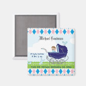 Cute  Blue Baby Carriage Magneet (Voorkant / Achterkant)