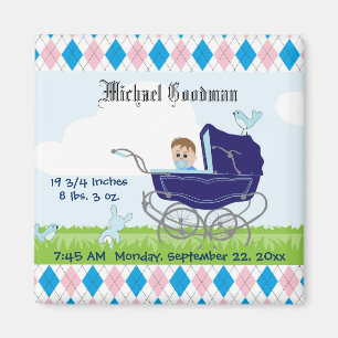 Cute Blue Baby Carriage Magneet