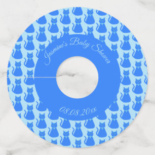 Cute Blue Baby Cat Custom Baby shower Wijnglaslabel
