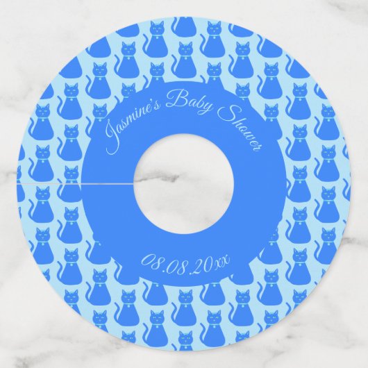 Cute Blue Baby Cat Custom Baby shower Wijnglaslabel (Voorkant)