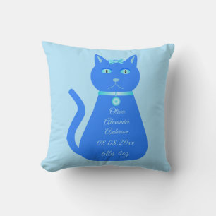 Cute Blue Baby Cat Custom Birth Notice Kussen