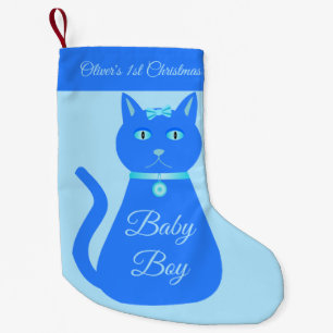 Cute Blue Baby Cat Custom First Kerstmis Kleine Kerstsok