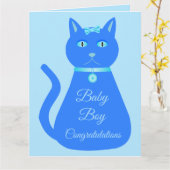 Cute Blue Baby Cat Custom Gefeliciteerd Kaart (Gele Bloem)