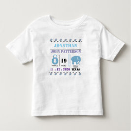 Cute Blue Baby Elephant Birth Announcement Kinder Shirts