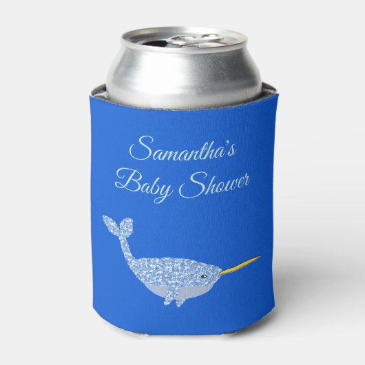 Cute Blue Baby Narwhal Baby shower Custom Blikjeskoeler (Blikje Voorkant)