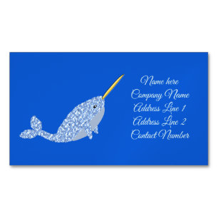 Cute Blue Baby Narwhal Custom Magnetisch Visitekaartje