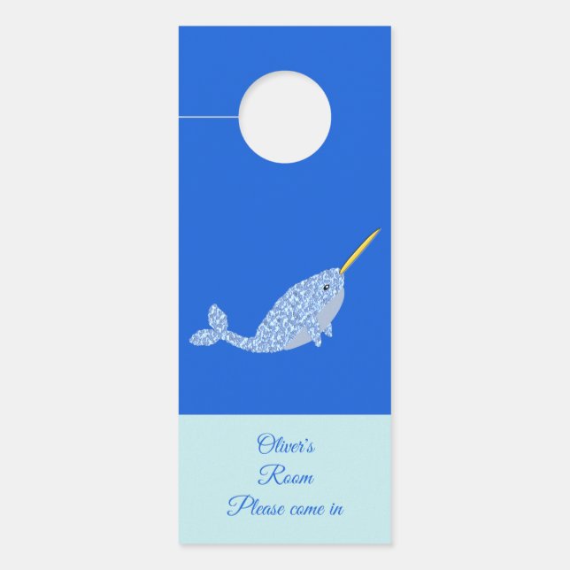 Cute Blue Baby Narwhal Custom Name Nursery (Voorkant)