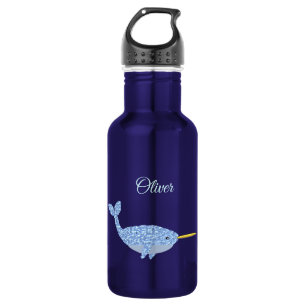 Cute Blue Baby Narwhal Custom Name Waterfles