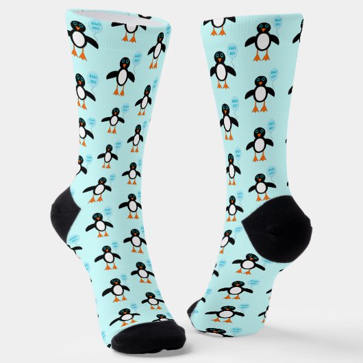 Cute Blue Baby Penguin Patterned Sokken (Gebogen)