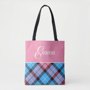 Cute Blue Baby Pink Pset Tartan Persoonlijke benam Draagtas