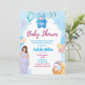 Cute Blue Baby Shower Invitation (Debout devant)