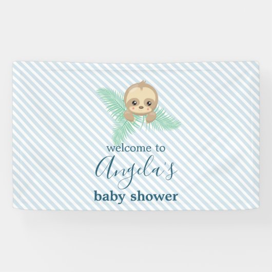 Cute Blue Baby Sloth Baby shower Spandoek (Horizontaal)