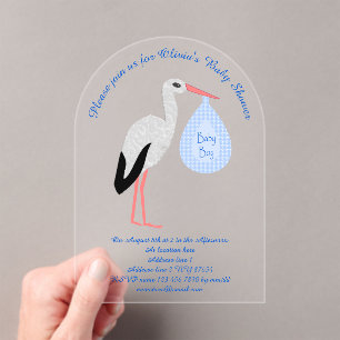 Cute Blue Baby Stork Baby shower Custom Acryl Uitnodigingen