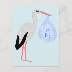 Cute Blue Baby Stork Briefkaart