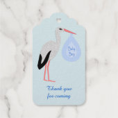 Cute Blue Baby Stork Custom Baby shower Cadeaulabels (Achterkant)