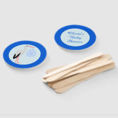 Cute Blue Baby Stork Custom Baby shower Handwaaier (Niet-gemonteerd)