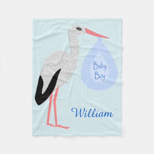 Cute Blue Baby Stork Custom Fleece Deken (Voorkant)