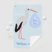 Cute Blue Baby Stork Custom Golfhanddoek (Insitu)