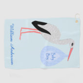 Cute Blue Baby Stork Custom Golfhanddoek (Horizontaal)