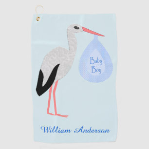 Cute Blue Baby Stork Custom Golfhanddoek