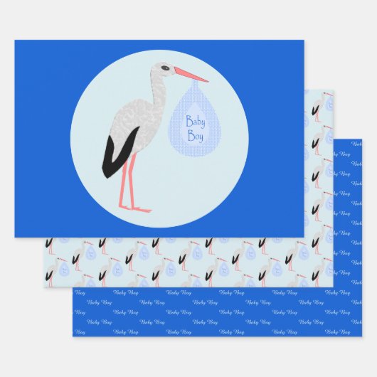Cute Blue Baby Stork Custom Inpakpapier Vel (Set)